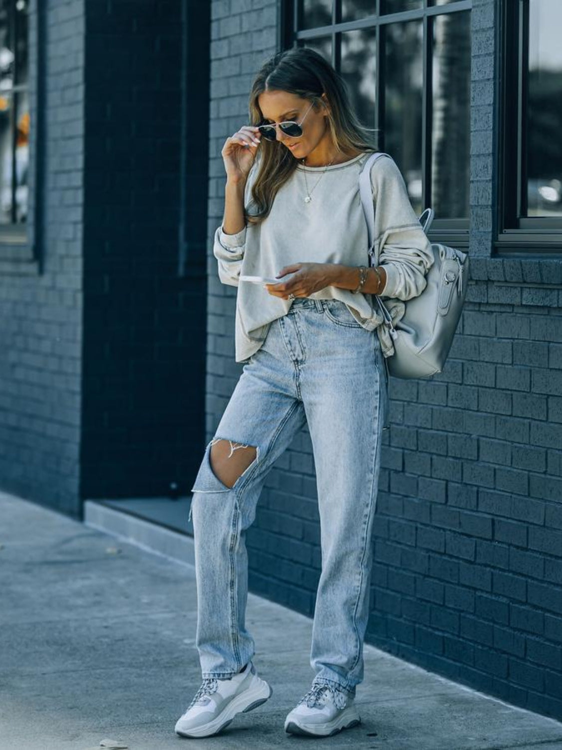 Distressed Asymmetric Waist Jeans  Trendsi   