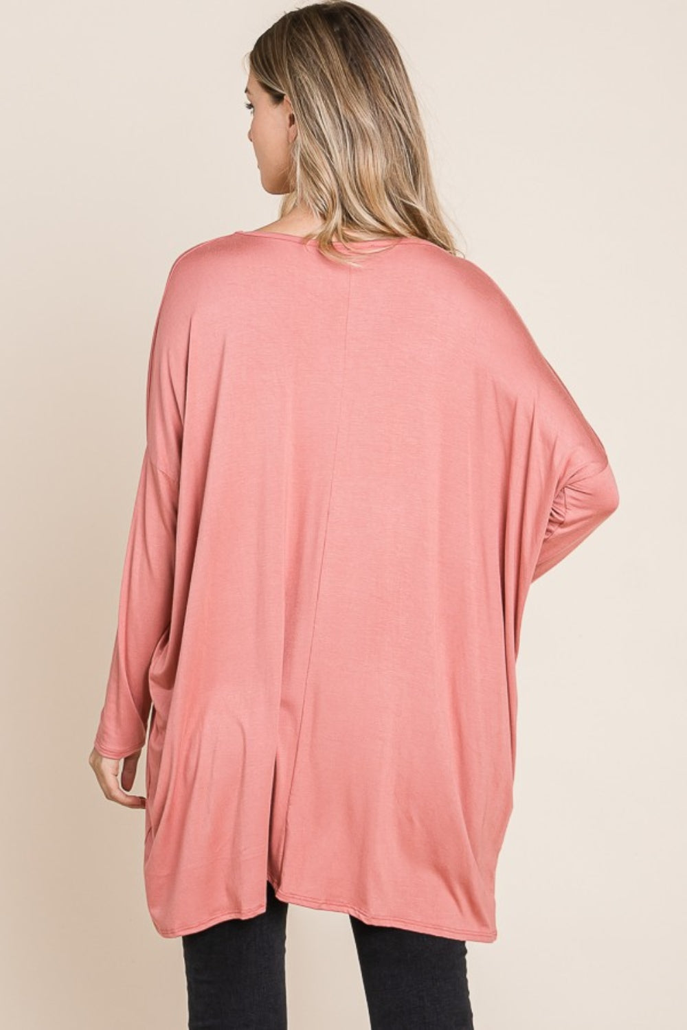 BOMBOM Round Neck Long Sleeve Oversized Top  Trendsi   