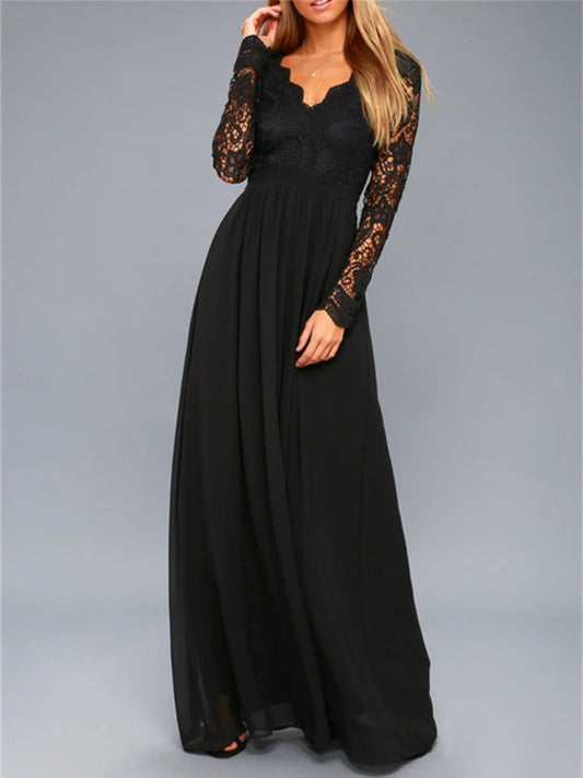 Lace Detail Backless Long Sleeve Maxi Dress Dress Trendsi Black S 