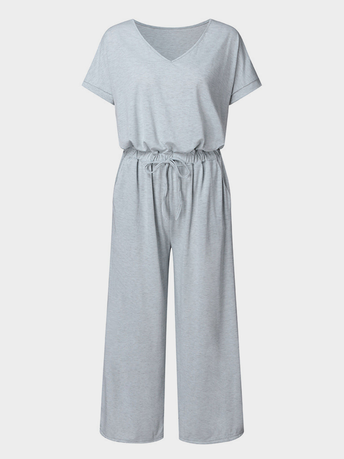 V-Neck Short Sleeve Jumpsuit  Trendsi   