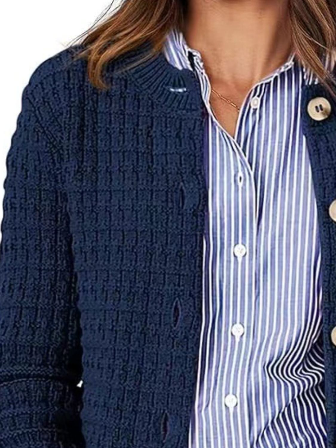 Button Up Round Neck Long Sleeve Cardigan  Trendsi   