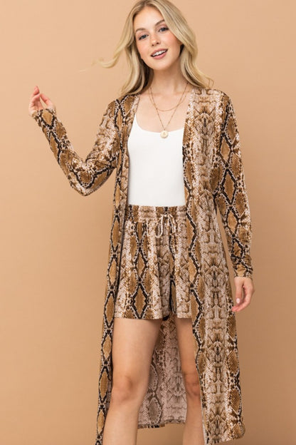 And The Why Snake Print Kimono Open Front Longline Cardigan Luxe Trendsi   