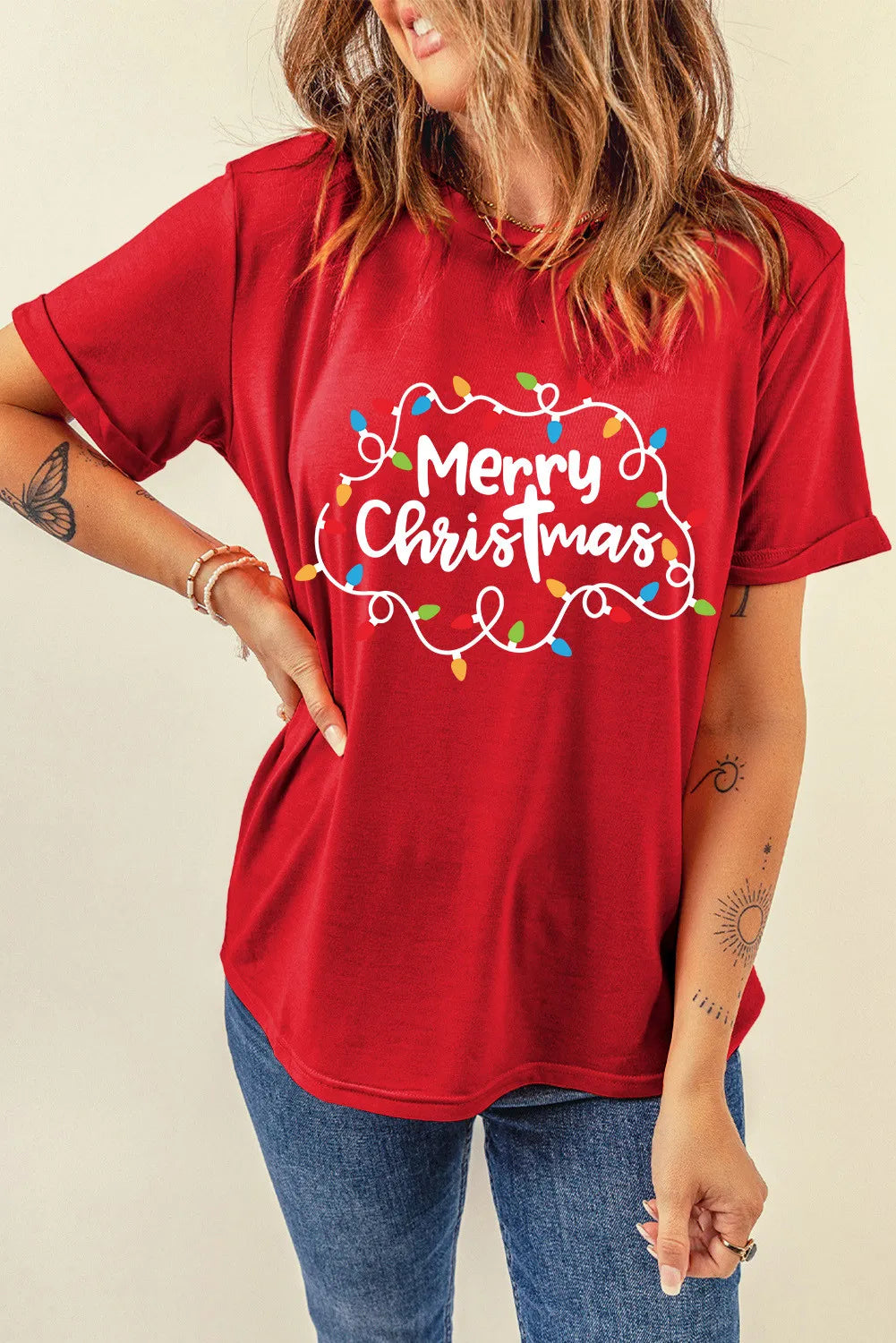 MERRY CHRISTMAS Round Neck Short Sleeve T-Shirt  Trendsi   