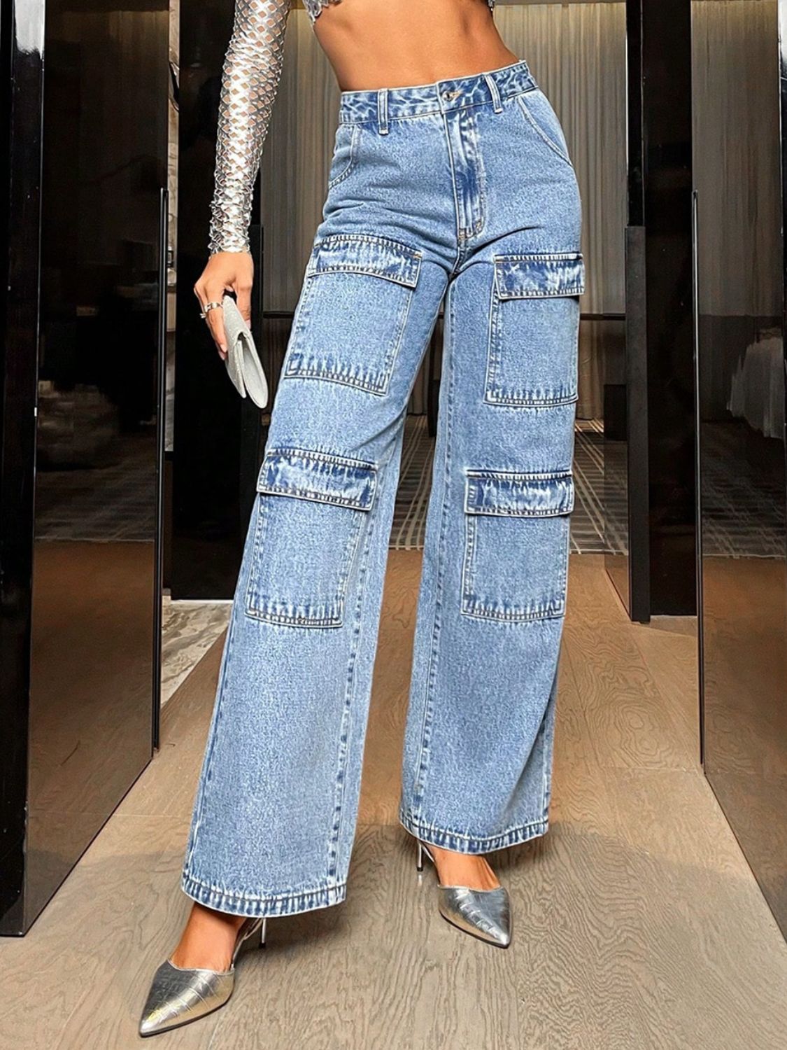 Wide Leg High Waist Jeans with Pockets  Trendsi   