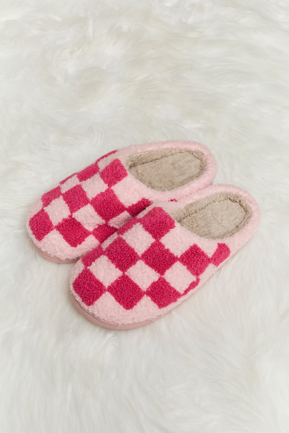 Melody Checkered Print Plush Slide Slippers  Trendsi   