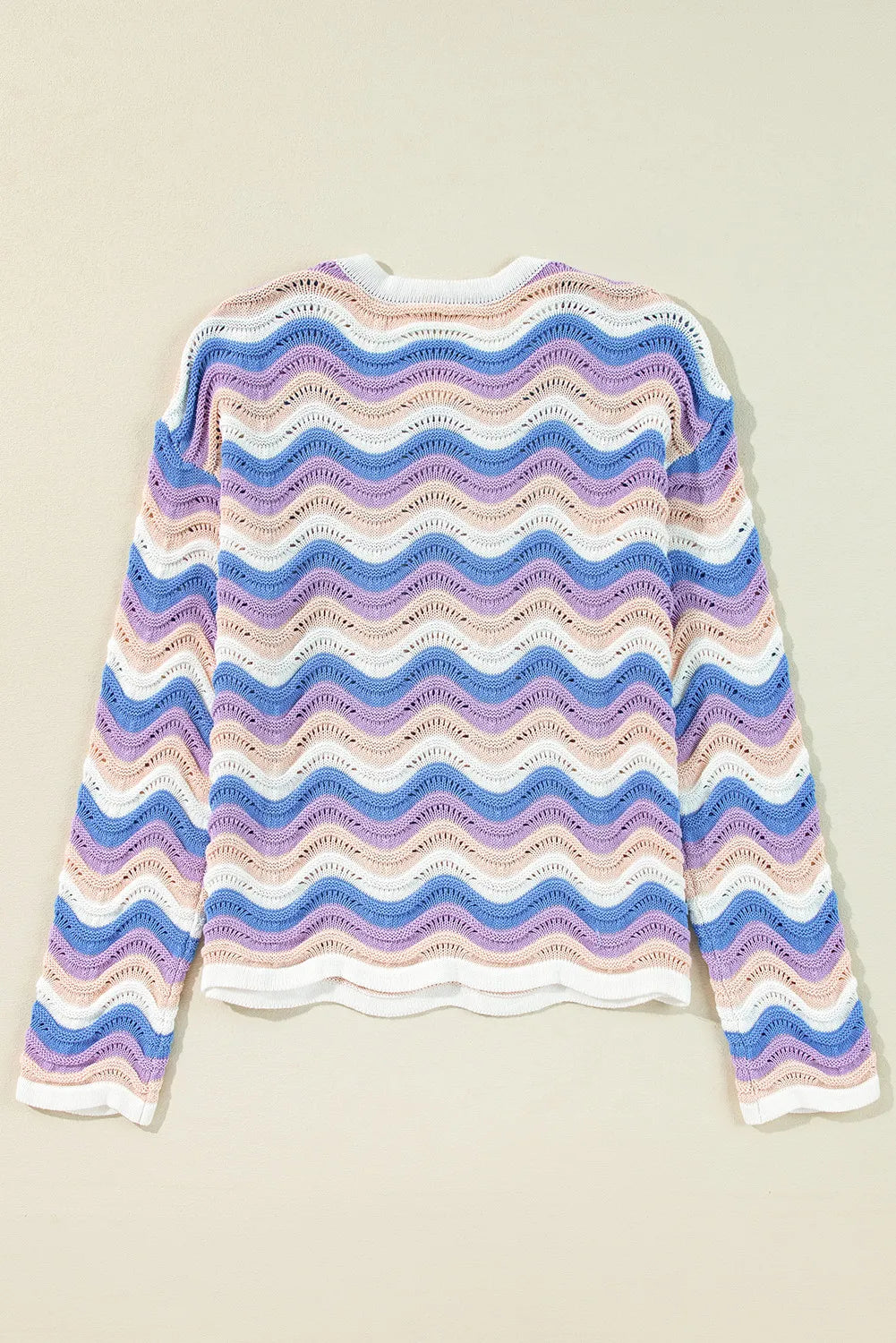 Contrast Wave Stripe Long Sleeve Sweater  Trendsi   