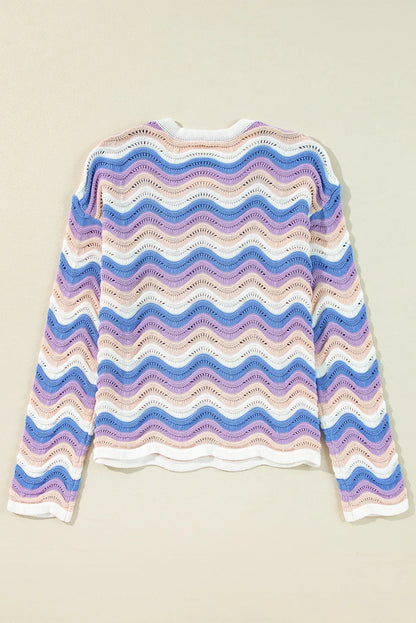 Contrast Wave Stripe Long Sleeve Sweater  Trendsi   