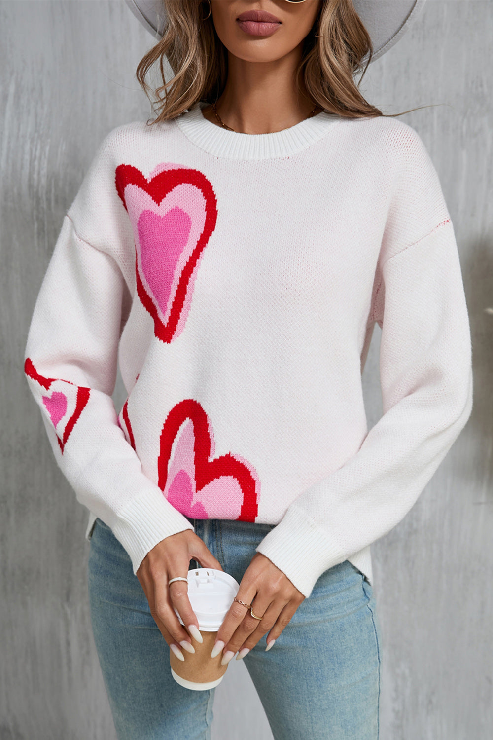 Angel Wings Heart Round Neck Long Sleeve Sweater  Trendsi   