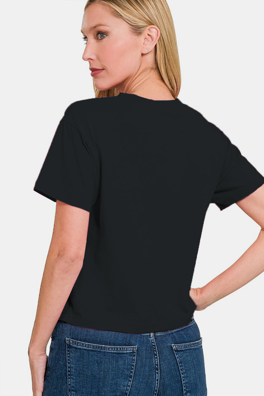 Zenana Round Neck Short Sleeve Cropped T-Shirt  Trendsi   