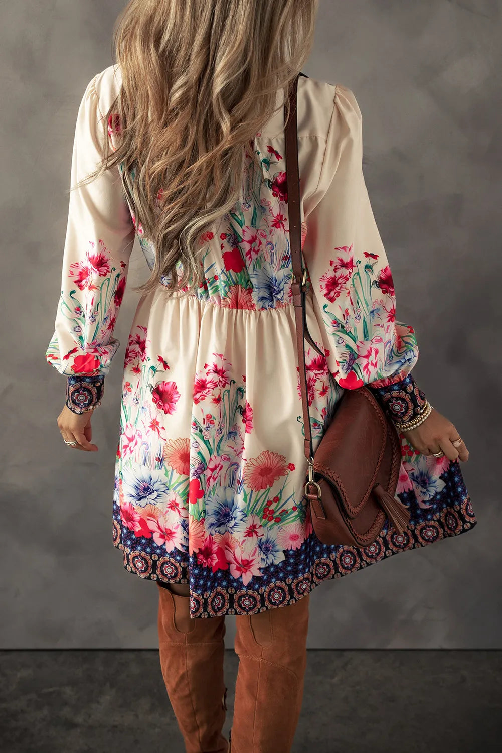 Flower Button Down Lantern Sleeve Dress Dress Trendsi   