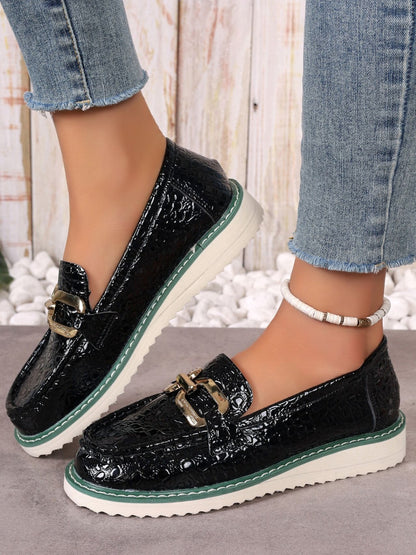 PU Leather Buckle Trim Loafers