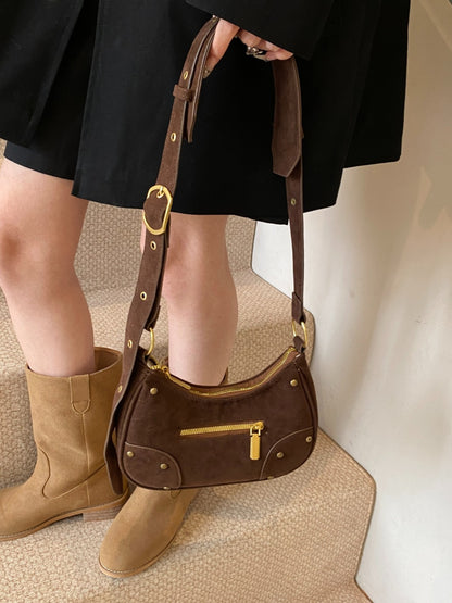 Suede Adjustable Strap Shoulder Bag  Trendsi   