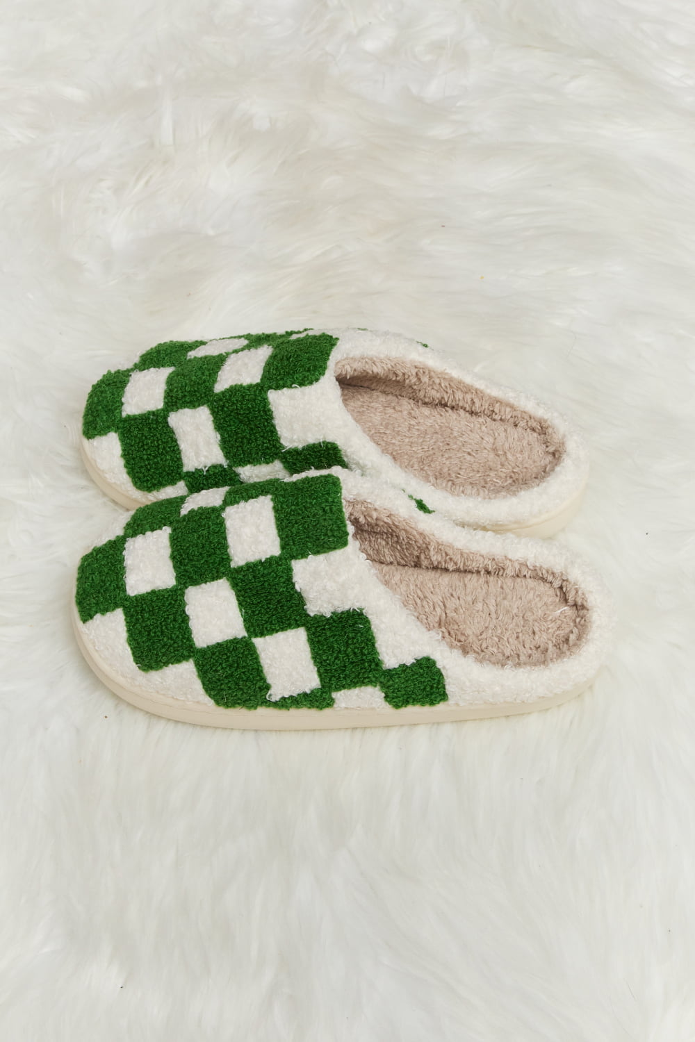 Melody Checkered Print Plush Slide Slippers  Trendsi   