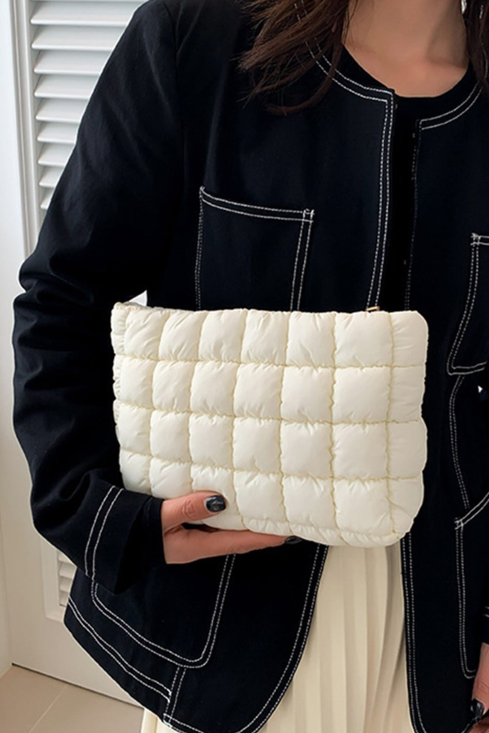 Zenana Quilted Puffy Pouch Clutch Bag  Trendsi Off White One Size 