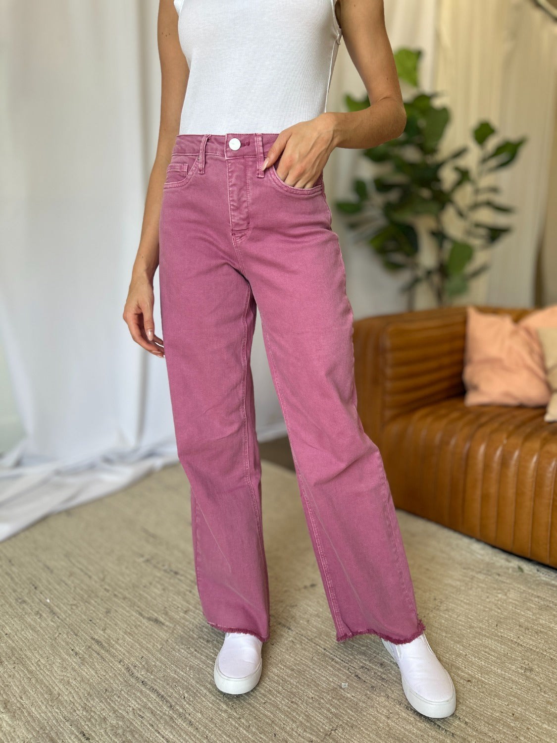 RFM Full Size High Rise Garment Dye Wide Leg  Jeans  Trendsi   