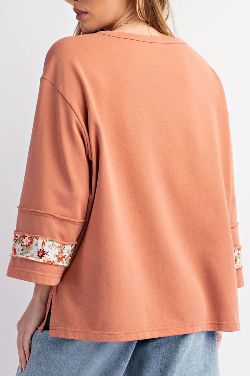 Exposed Seam Slit Floral Round Neck Blouse Blouse Trendsi   