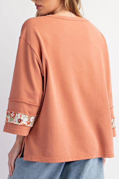 Exposed Seam Slit Floral Round Neck Blouse Blouse Trendsi   