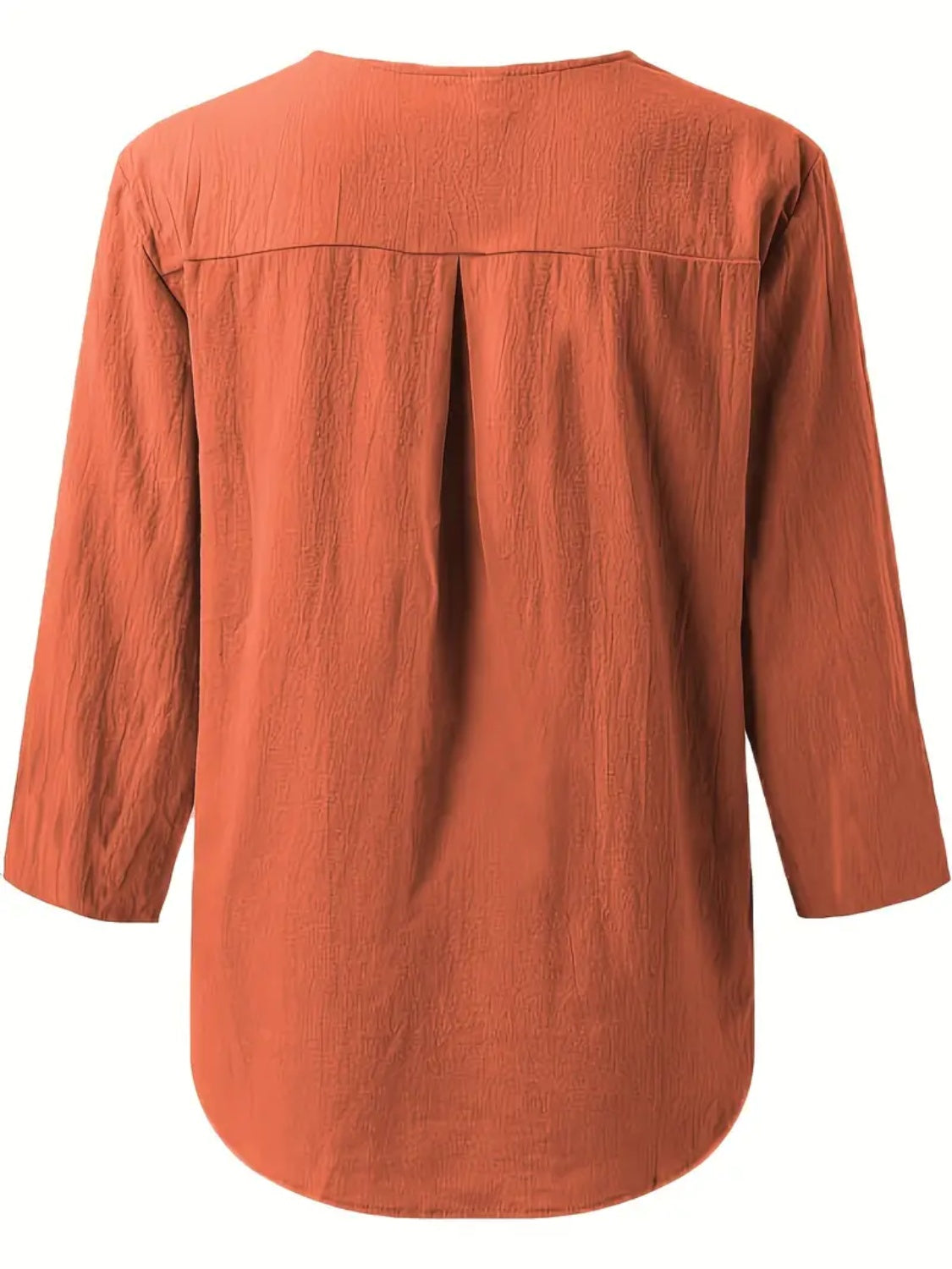 Notched Three-Quarter Sleeve Blouse Blouse Trendsi   