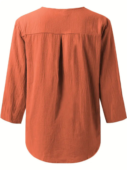 Notched Three-Quarter Sleeve Blouse Blouse Trendsi   