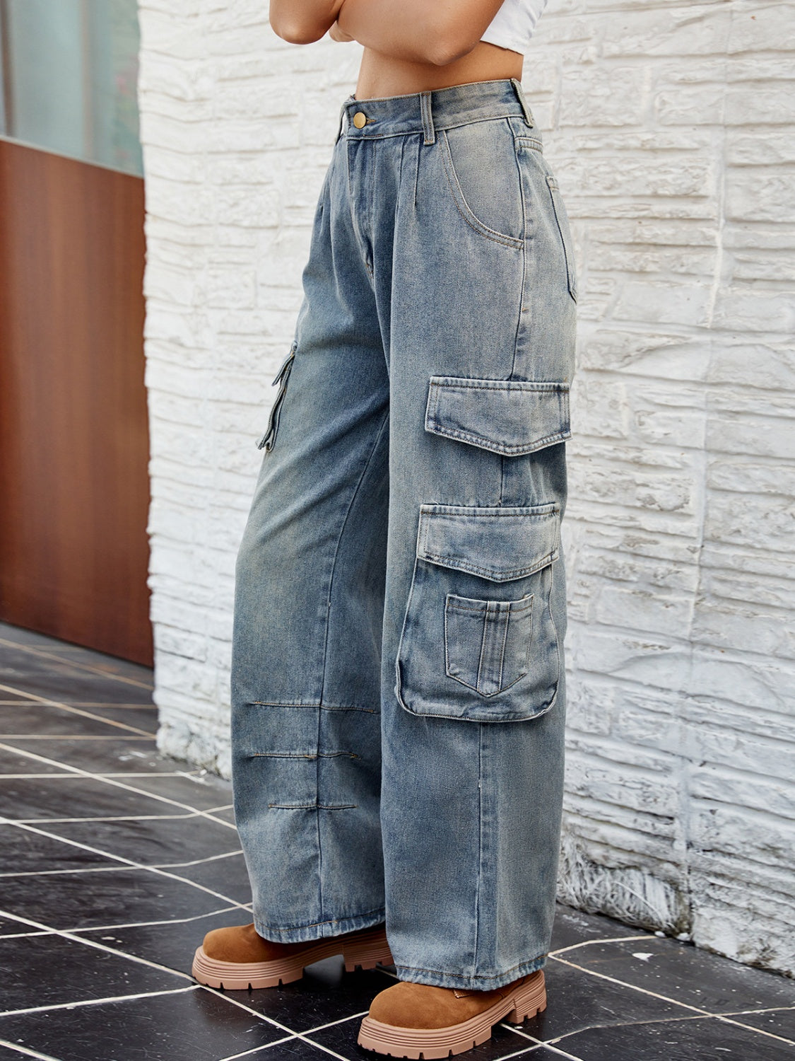 Washed Jeans with Pockets  Trendsi   