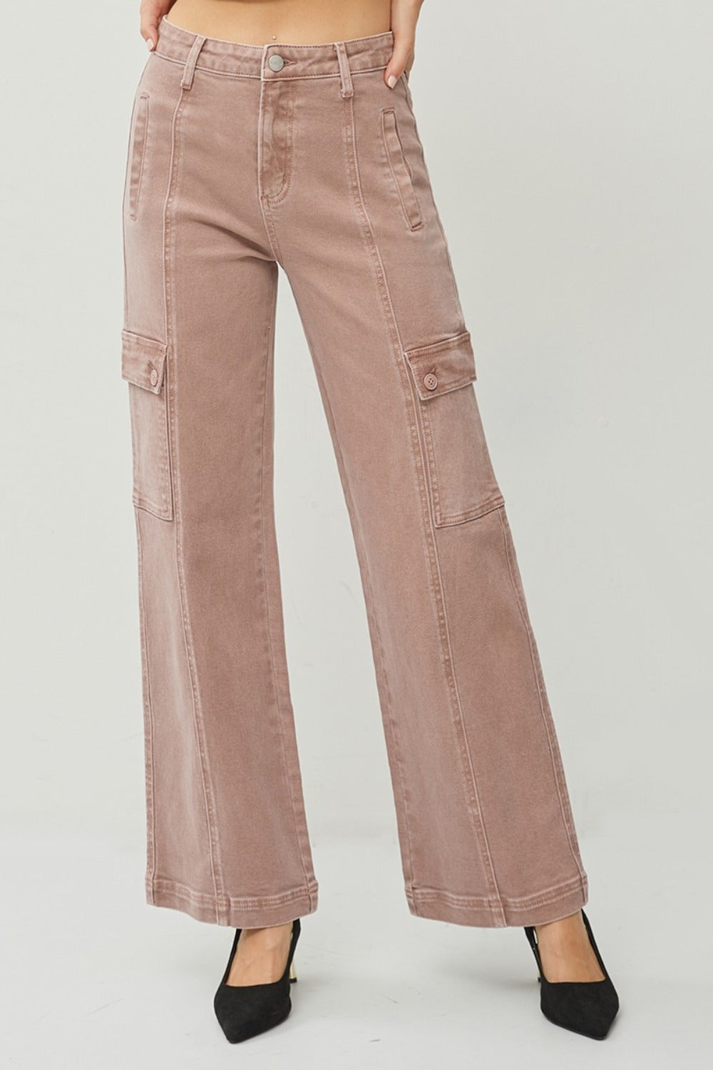 RISEN Full Size High Rise Wide Leg Cargo Jeans  Trendsi   