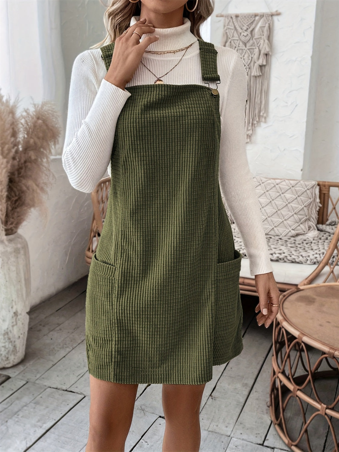 Pocketed Wide Strap Overall Dress Dress Trendsi   