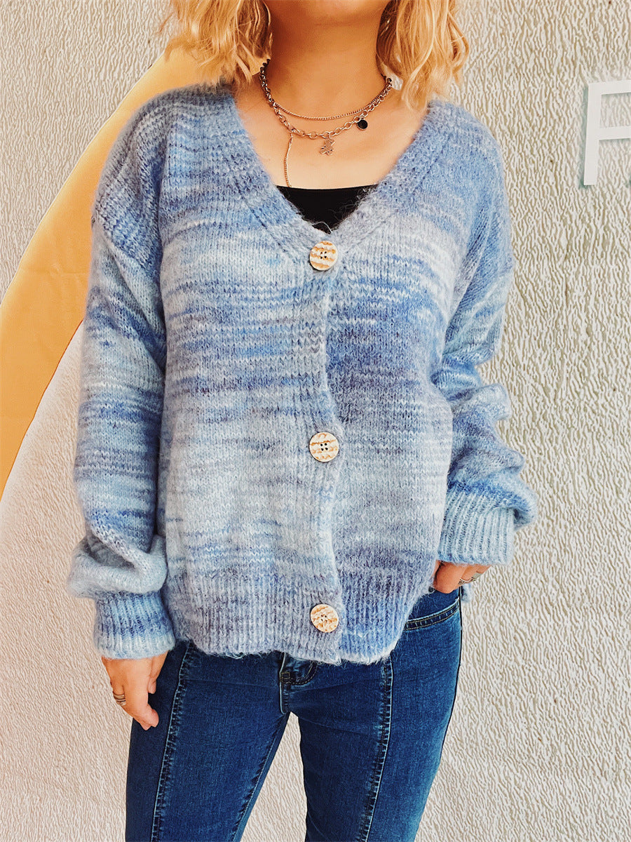 Button Up Long Sleeve Cardigan  Trendsi Dusty Blue One Size 