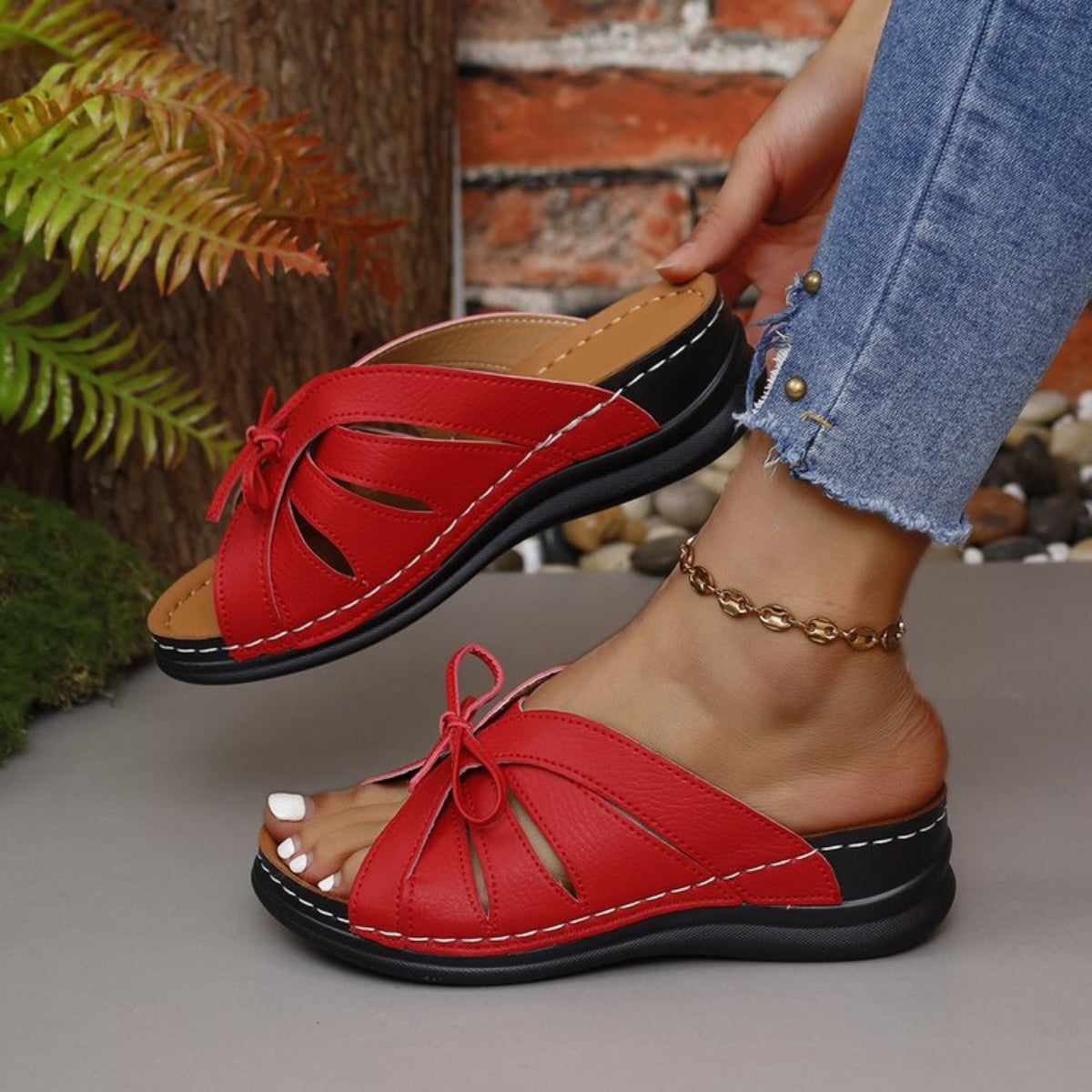 Tied Open Toe Low Heel Sandals  Trendsi Deep Red 36(US5) 