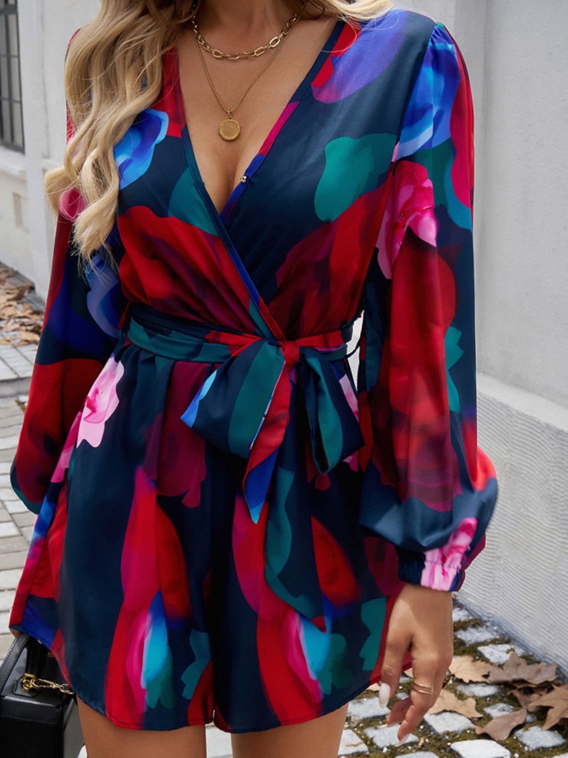 Devine Tied Surplice Long Sleeve Romper  Trendsi   