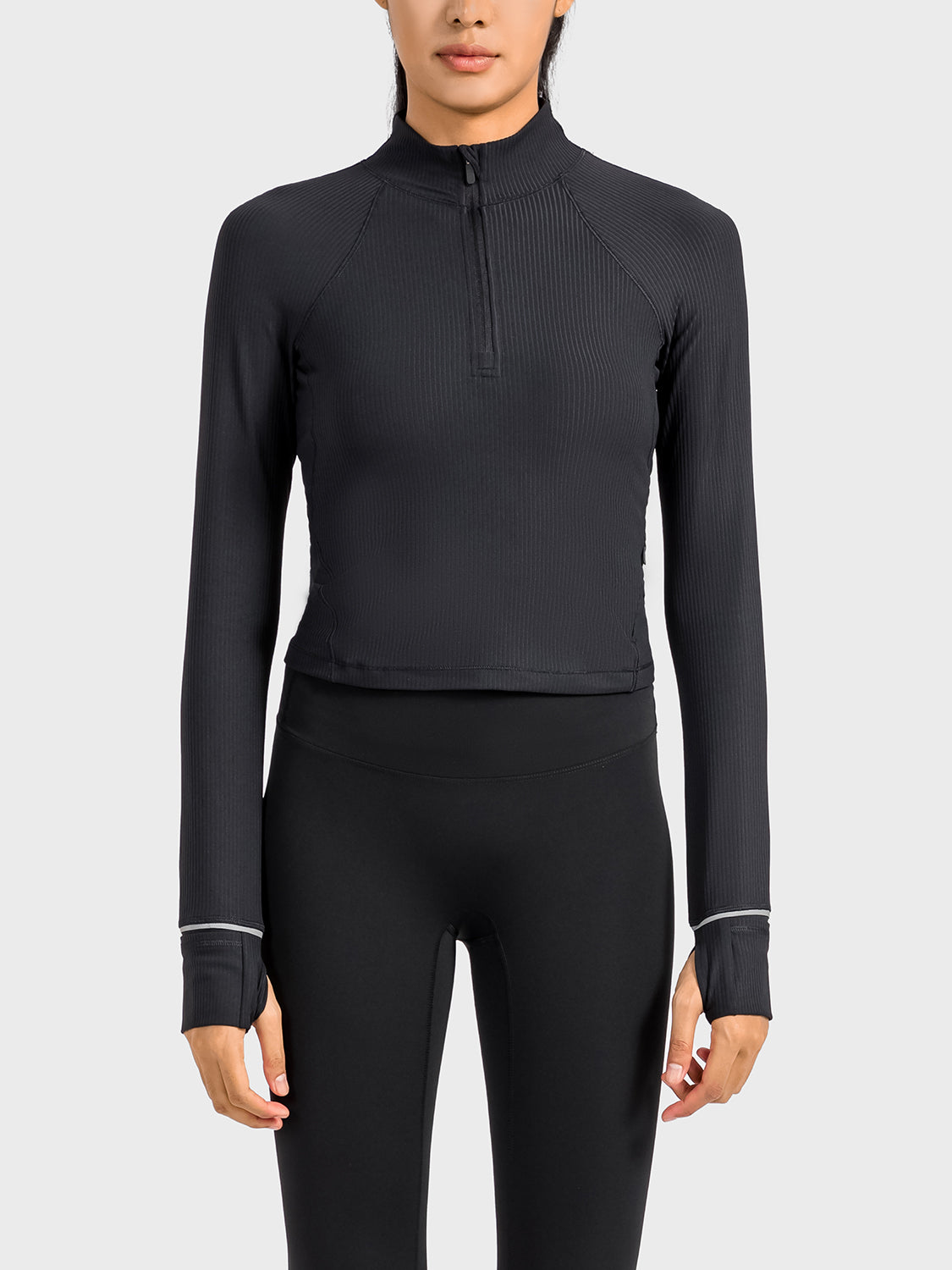 Millennia Mock Neck Half Zip Long Sleeve Sport Top  Trendsi   