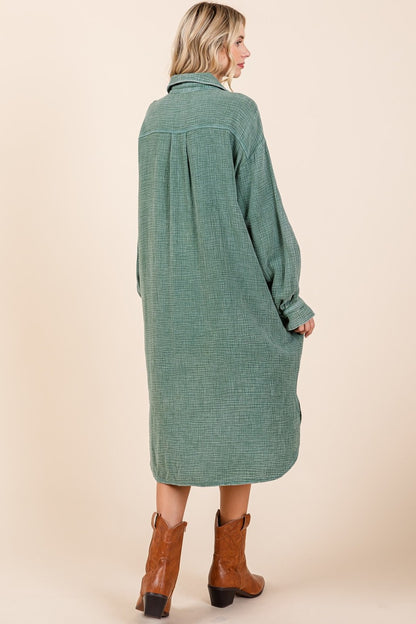 Mittoshop Mineral Wash Cotton Gauze Midi Shirt Dress  Trendsi   