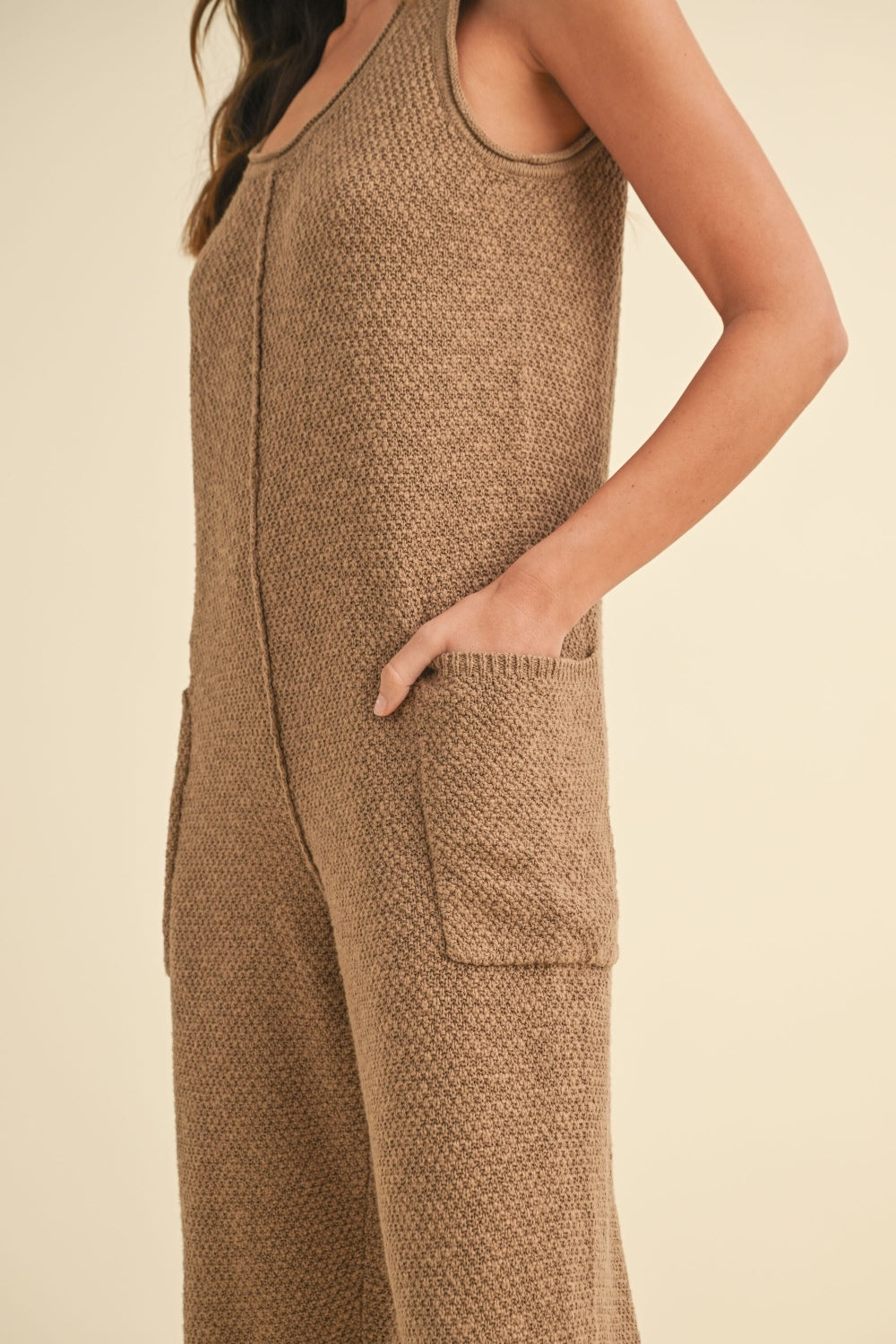 MABLE Sleeveless Knit Crop Jumpsuit with Pockets  Trendsi   