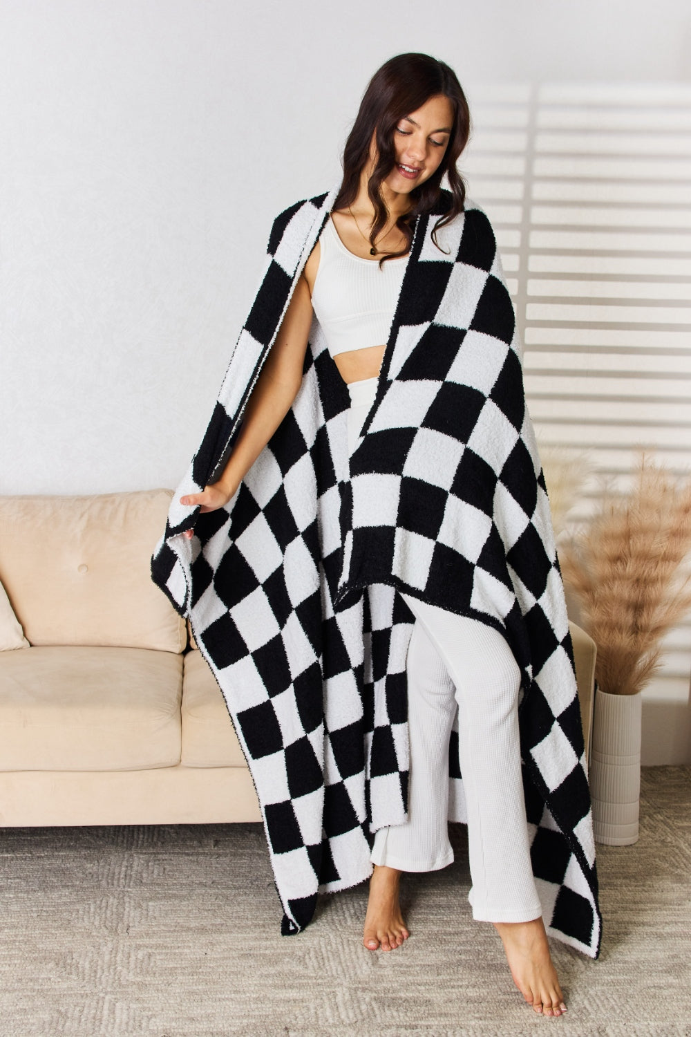 Cuddley Checkered Decorative Throw Blanket  Trendsi   