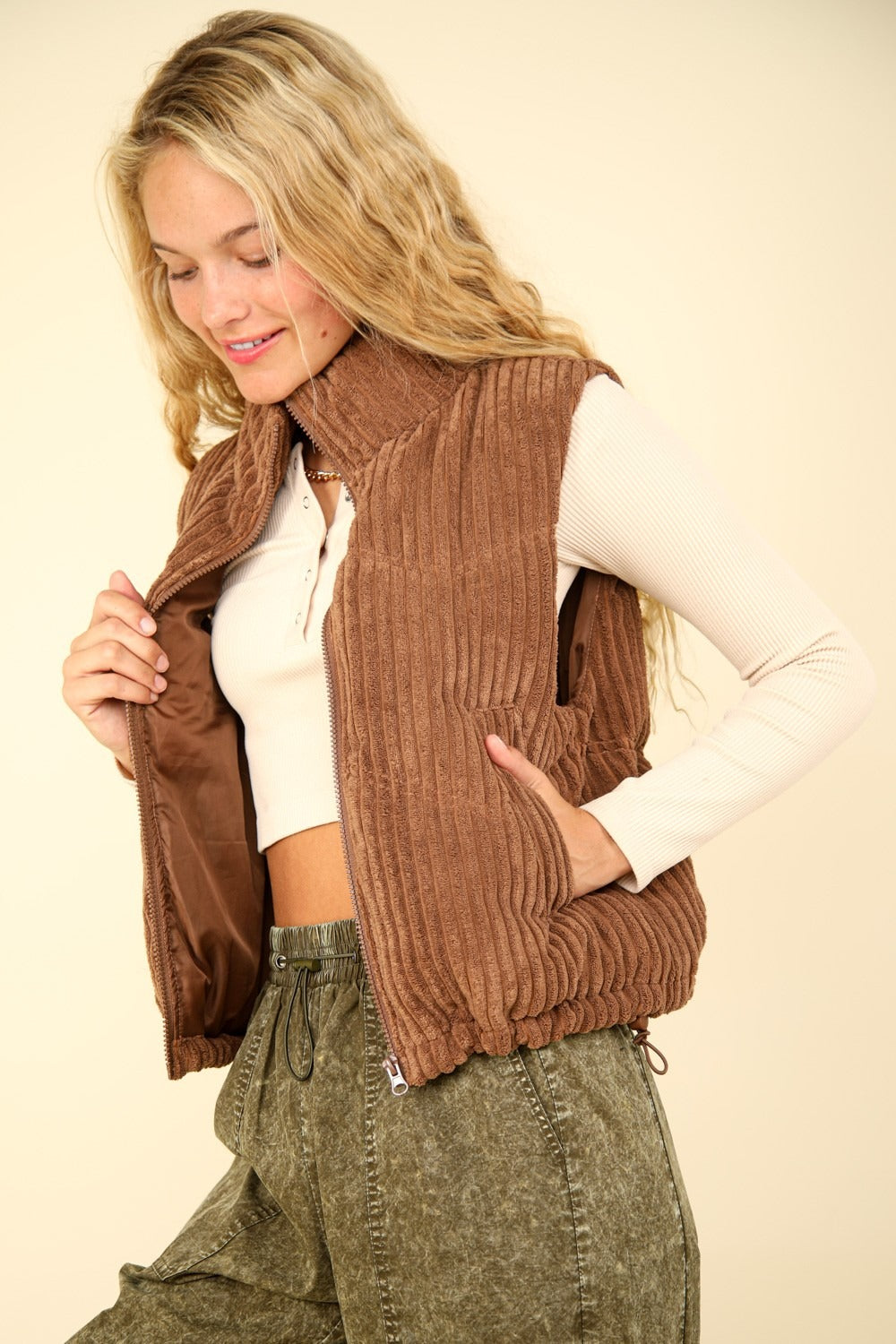 VERY J Zip Up Padded Corduroy Puffer Vest Luxe Trendsi   