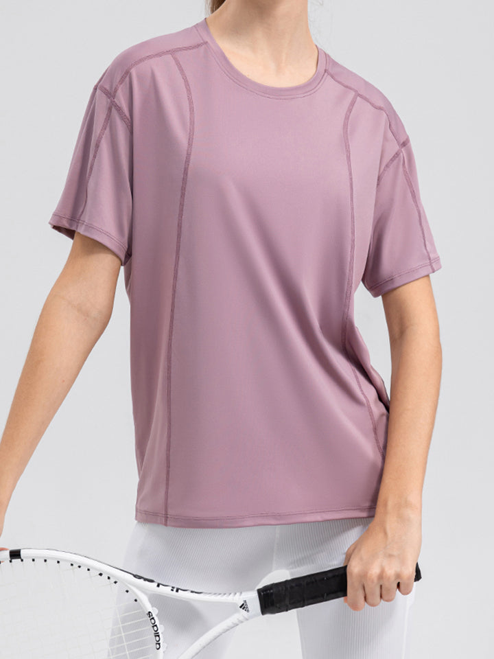 Round Neck Short Sleeve Active Top  Trendsi   