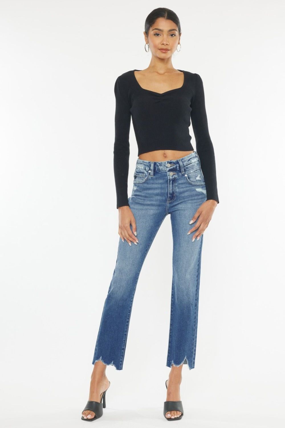 Kancan High Rise Wide Waistband Slim Straight Jeans  Trendsi   