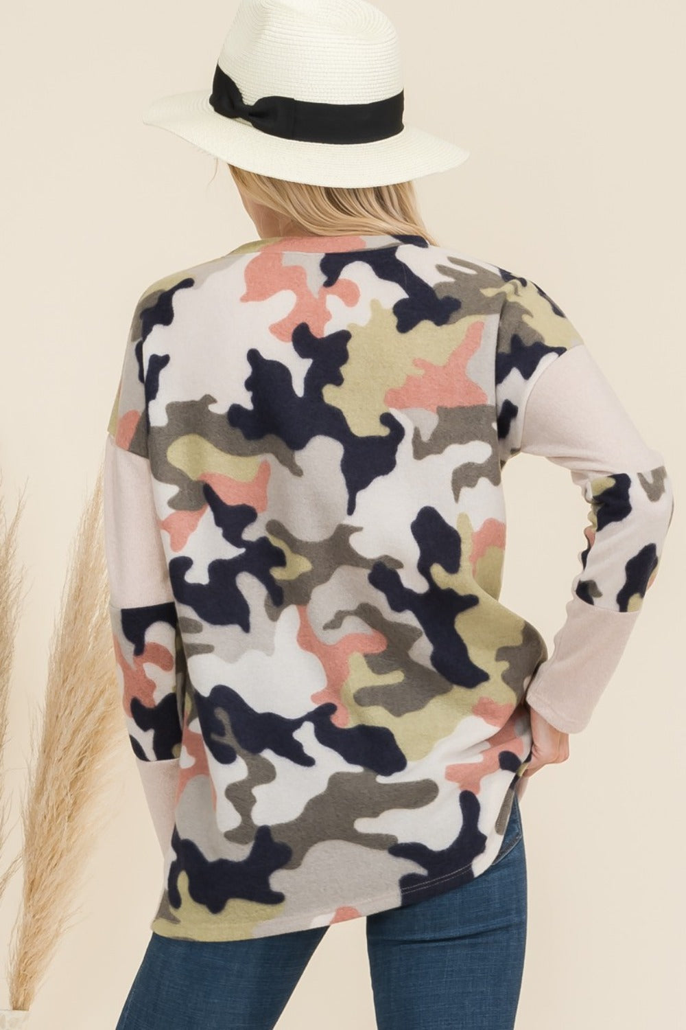 Celeste Full Size Camo Print Contrast Long Sleeve T-Shirt  Trendsi   