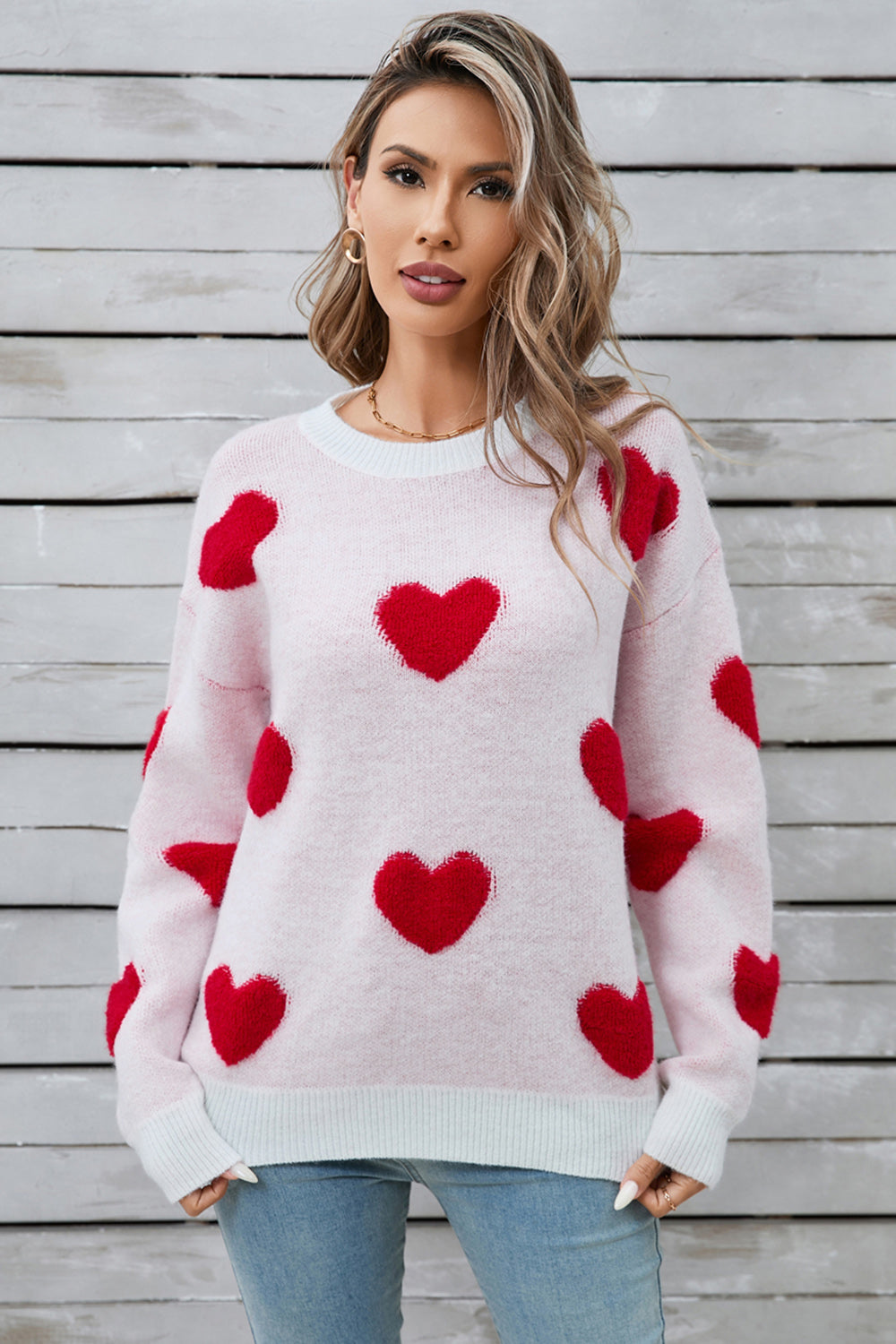 Angel Wings Heart Round Neck Long Sleeve Sweater  Trendsi   