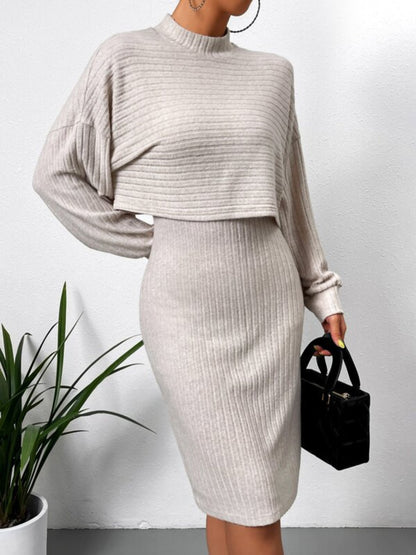 Mock Neck Long Sleeve Top and Wide Strap Dress Set  Trendsi   