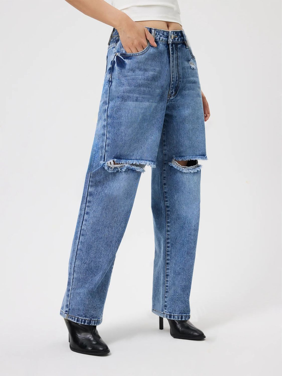 Distressed Jeans with Pockets  Trendsi   