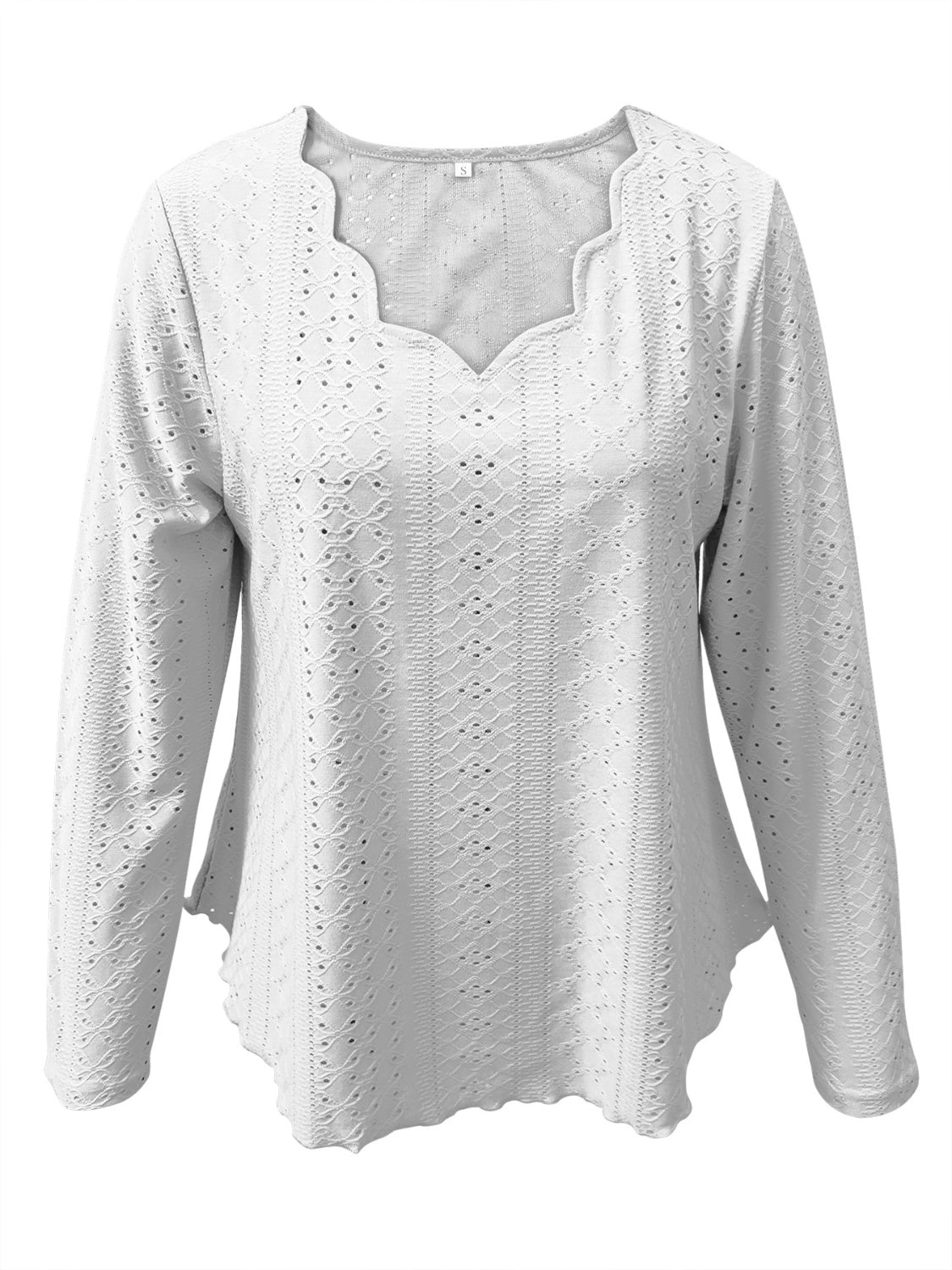 Eyelet Long Sleeve Blouse  Trendsi   