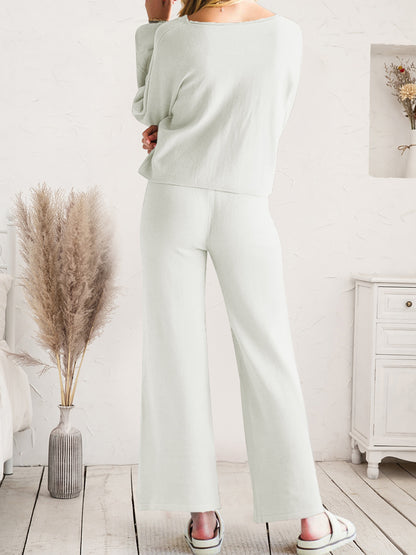 Long Sleeve Lounge Top and Drawstring Pants Set  Trendsi   