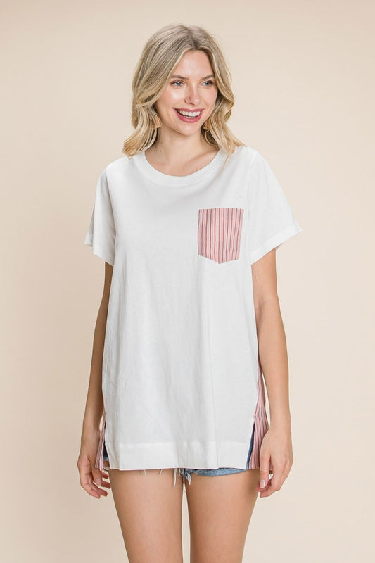 Cotton Bleu by Nu Label Contrast Striped Short Sleeve T-Shirt  Trendsi Berry S 