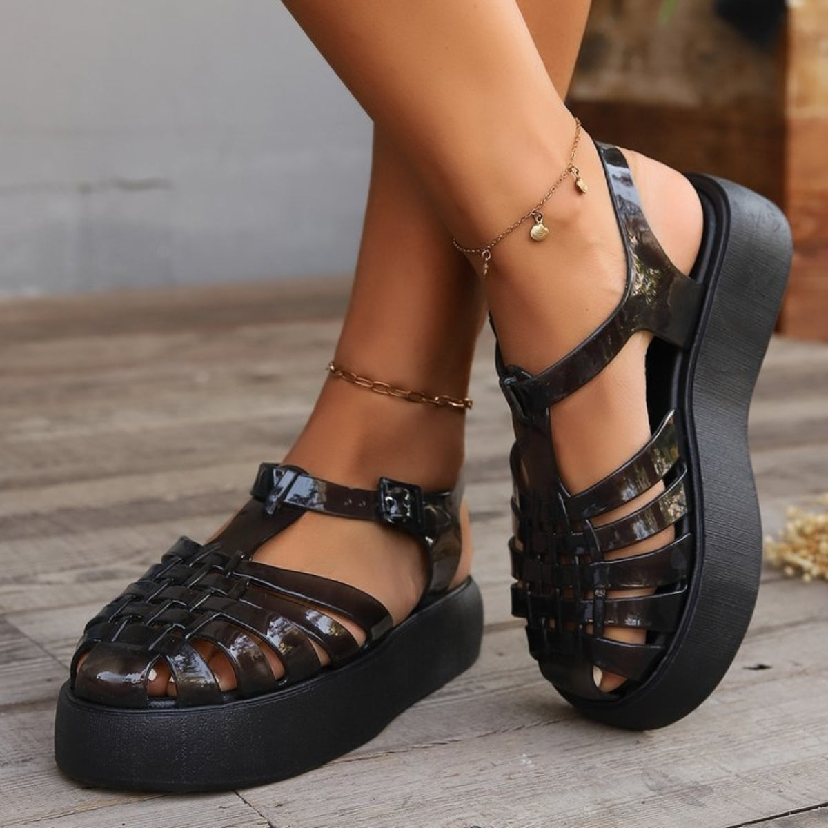 Plastic Woven Platform Sandals  Trendsi   