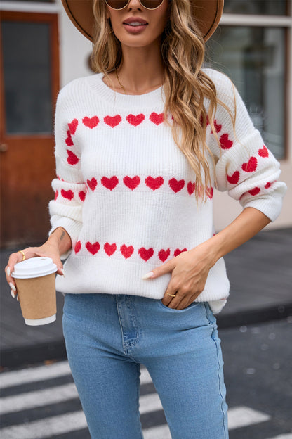 Angel Wings Heart Round Neck Long Sleeve Sweater  Trendsi White S 