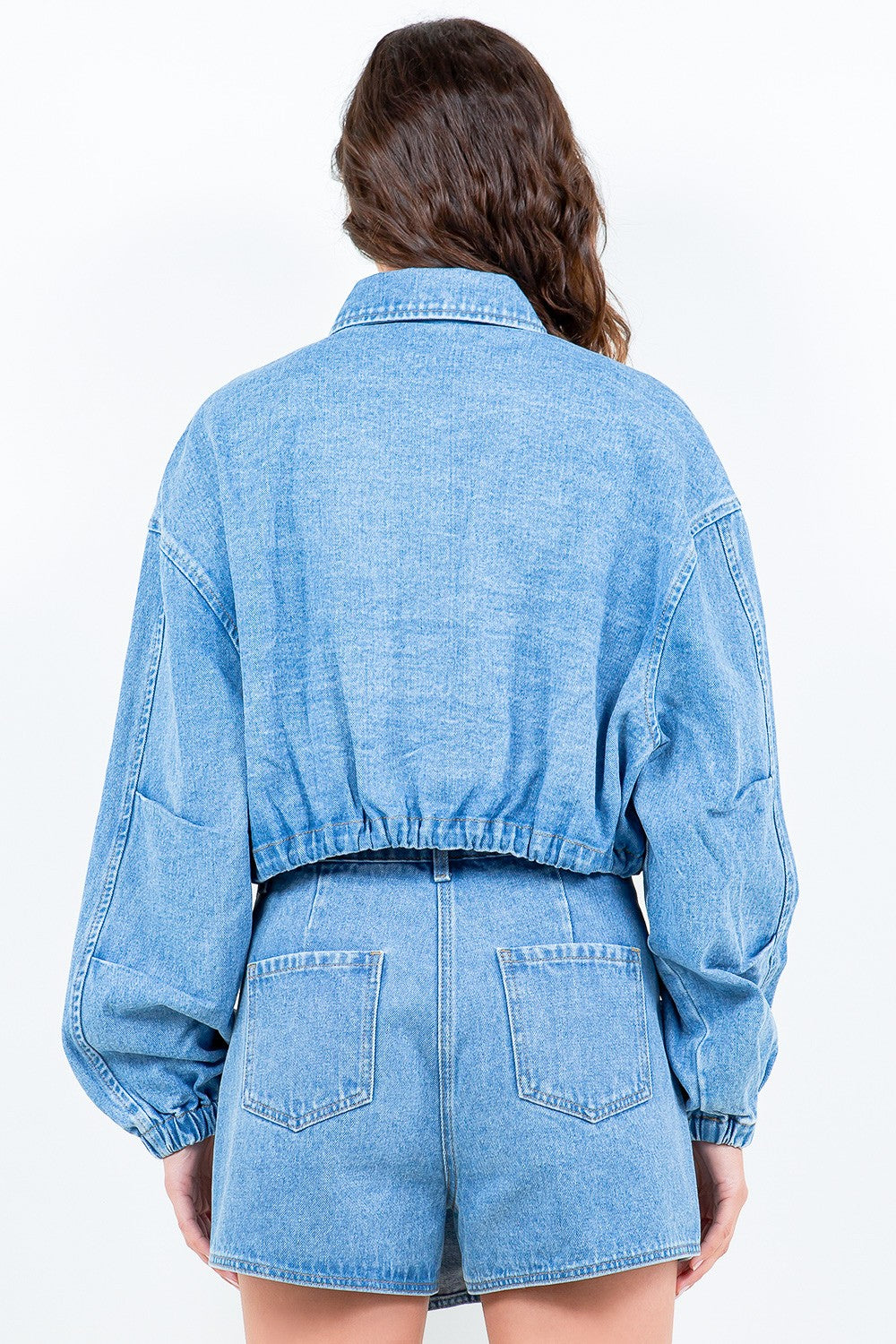 American Bazi Drawstring Waist Crop Denim Jacket  Trendsi   