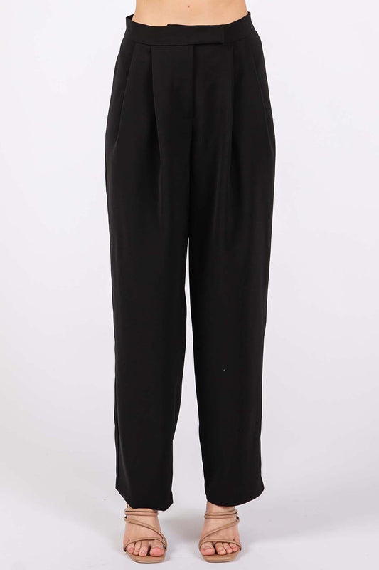 GeeGee High-Waisted Pleated Pants  Trendsi Black S 