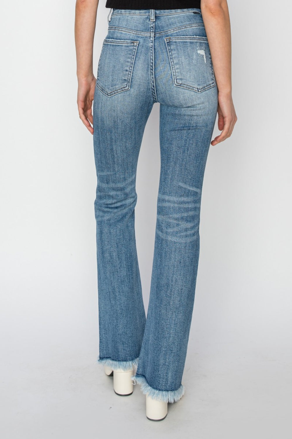 RISEN High Rise Frayed Hem Bootcut Jeans  Trendsi   