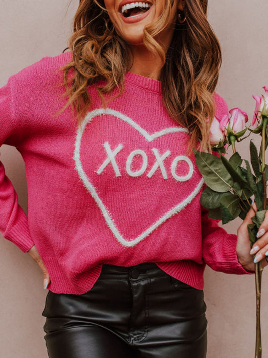 XOXO Round Neck Drop Shoulder Sweater