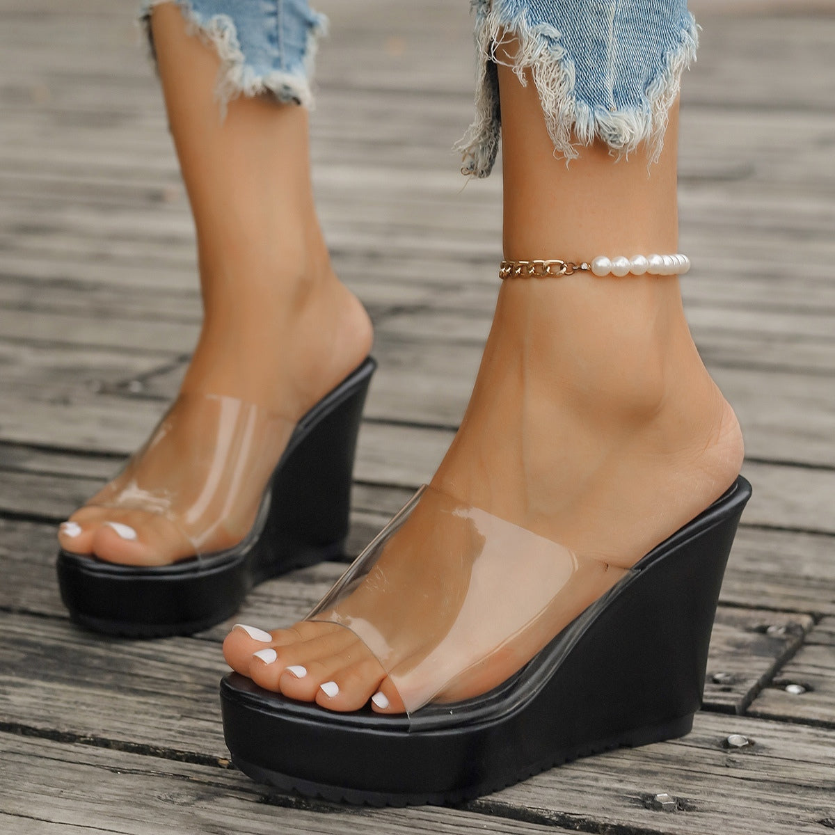 Open Toe Wedge Sandals  Trendsi Black 35(US4) 